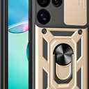 RKINC Case for Samsung Galaxy S25 Ultra Case with Slide Camera Cover & Rotated Ring Kickstand Military Grade Shockproof with Magnetic Car Mount Holder Cover, Gold