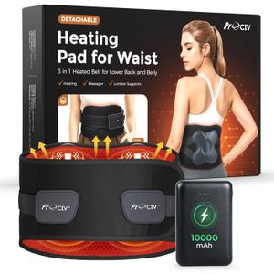 Cordless Heating Pad with Massager, 10000mAh Power Bank & Detachable Belt for Lower Back and Abdomen, 5 Heat & 3 Vibration with 30-Min Auto Off, Portable Hands-Free Heat Pad Gift for Mom, Dad (Black)