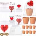 Ctosree 24 Sets Valentine's Day Gifts Bulk Heart Seed Packet Valentine's Day Party Favor for Guests with Seed Packets Flowerpot Tags Organza Bags for Galentine Valentines Exchange Gifts