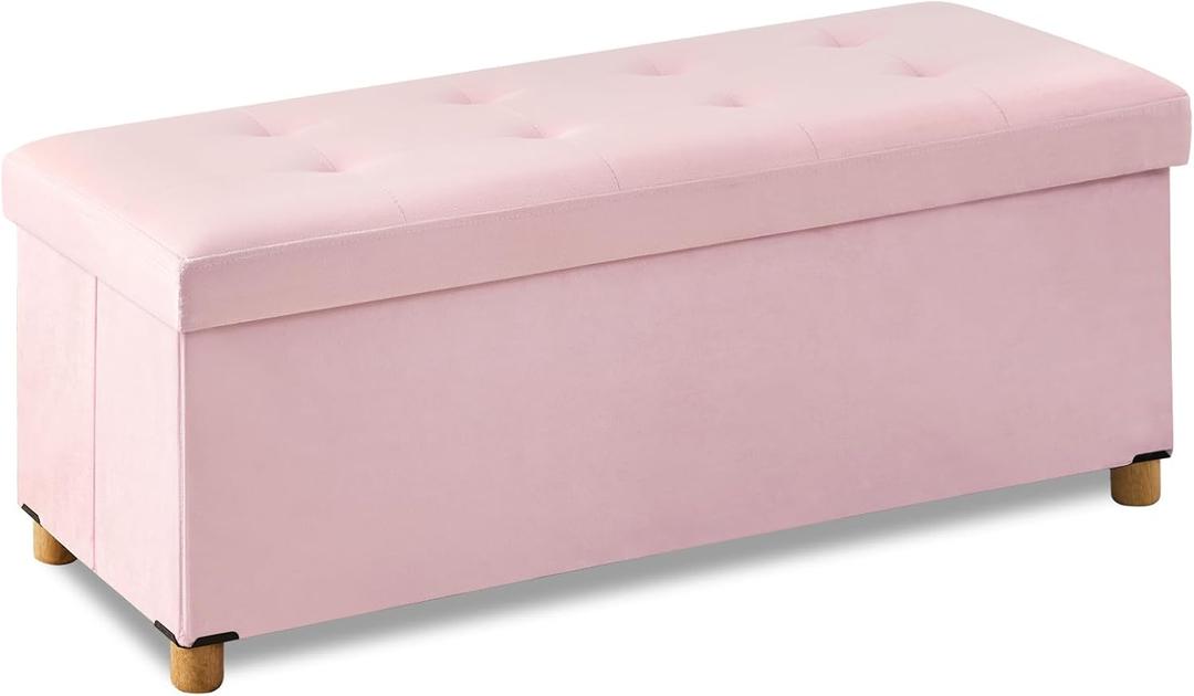 BRIAN & DANY 43 Inches Folding Storage Ottoman Bench, Ottoman with Storage Bench for Bedroom, Living Room, Entryway, with Legs, Pink