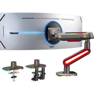 NB Designer Gaming Monitor Arm for 32 to 60 Inches Screen, Load up to 20 kg, VESA 75/100, RGB-Light, Heavy Duty, Multi Angle Adjustable, Premium Aluminum, Long Arm Extension Red