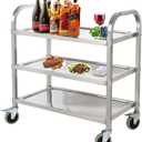 DRM 3 Tier Stainless Steel Catering Service Cart Kitchen Trolley Kitchen Car Shelf Utility with Wheels (75 * 40 * 83.5CM)