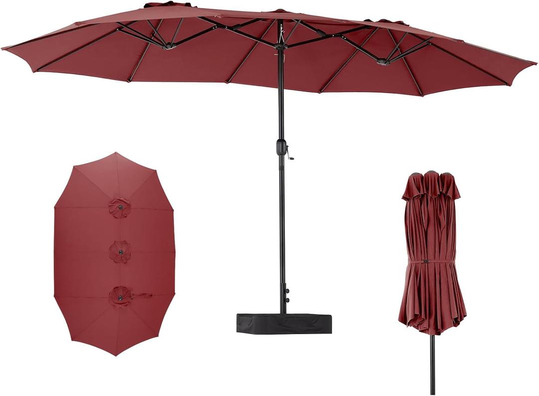 Sweetcrispy 15ft Large Patio Umbrella with Base Included, Rectangle Table Umbrella Outdoor Patio, Outside Umbrellas for Deck, Market, Backyard (Modern Red)