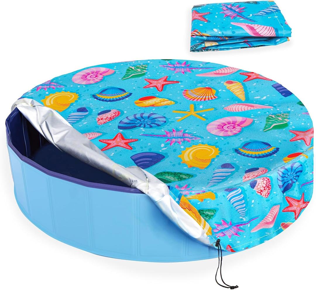 Round Dog Pool Cover 48", Foldable Kiddie Solar Cover Fit Dog Collapsible Swimming Pool, Pets Kids Bath Tub, Anti-UV Dustproof Safety Pool Covers, Starfish Patterns (Medium(48" x 12"))