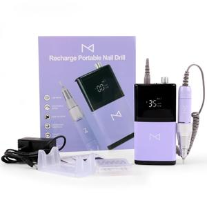 M - E-ZDrill Rechargeable Electric Nail Drill, 35k RPM, Smart Speed & Battery LCD, Portable Lightweight, Forward/Reverse, Aluminum Metal, Acetone Resistant Nail Drill (Violet)