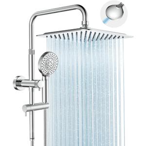 All Metal Rainfall Shower Heads with Handheld Combo - 10 Inch High Pressure Rain Shower Head, 9 Modes Handheld Shower Head with Height Adjustable Shower Extension Arm and Slide Bar - Chrome  