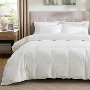 Bedsure 100% Cotton Percale Duvet Cover King, Luxury Hotel Duvet Cover, Curly Frame White Comforter Cover, PureWoven Breathable & Lightweight Bedding Set for All Season, 3 Pieces, 104"x90"