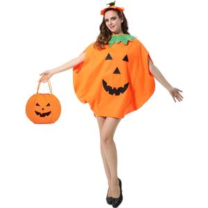Adult Pumpkin Costume,3PCS Halloween Unisex Pumpkin Cosplay Party Clothes With A Hat,A Bag (5'3"- 5'11")