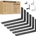 BATODA 10” Heavy Duty Shelf Brackets (6pcs) - L Shelf Brackets Black - Hook Brackets for Floating Shelves - Wall Mounted Support for DIY Open Shelving – Shelving Mounting Hardware Included (Pack 6)
