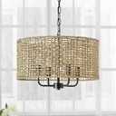 Rattan Wicker Drum Chandeliers for Dining Room, 4-Light Bohemian Hand-Woven Farmhouse Drum Pendant Chandelier Light Fixture for Entryway Living Room Kitchen Stairway Bedroom Hallway, 20" Ratan Chandelier