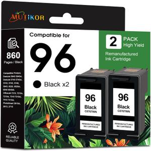 Remanufactured 96 Black Ink Cartridge Replacement for 96 Ink Cartridge Black C9348FN C8767WN High Yield for Deskjet 5740 5940 6520 6540 Officejet 7210 7310 Photosmart 2605 2608 Printer, 2 Pack