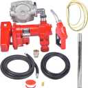 Fuel Transfer Pump 12 Volt 25 GPM Cast Iron Heavy Duty with Flow Meter & Automatic Nozzle for Diesel Gasoline Kerosene Truck Tractor Red Weonefit