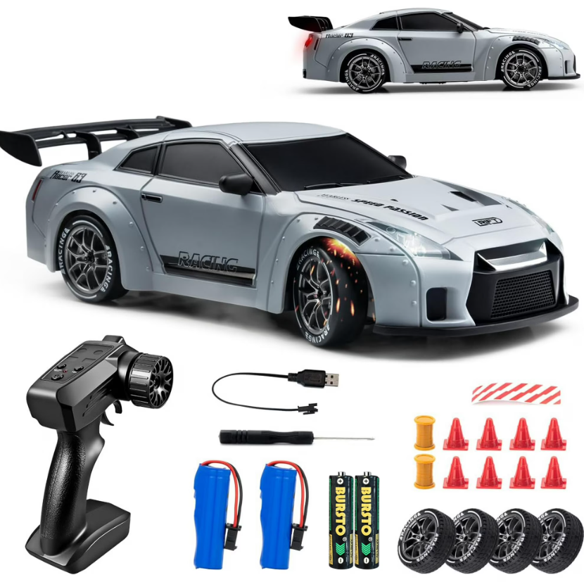 RC Drift Car, 1:24 Scale Remote Control Vehicle with LED Lights, 2.4GHz 20KM/H 4WD High Speed RC Cars, Drifting Tires＆Two Batteries, Racing Sports Toy Idea Gift for Adults Boys Girls and Kids