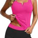 Daci Womens 2 Piece Tankini Swimsuits - Tummy Control Bathing Suit with Shorts V Wire Tankini Top Ribbed Swimwear (Pink, XXL)