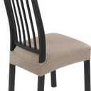 SearchI Stretch Dining Chair Seat Covers Set of 4, Soft Removable Washable Seat Covers for Dining Chairs, Dining Room Seat Cover Protector (Rear-Covered, Check Jacquard Khaki)