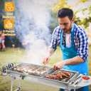 Portable Charcoal Grill, Large Stainless Steel Folding Grill with Side Table & Storage, Barbecue for outdoor Cooking Camping Parties Garden, Backyard Grilling and Family Picnics (39x13x28 In)