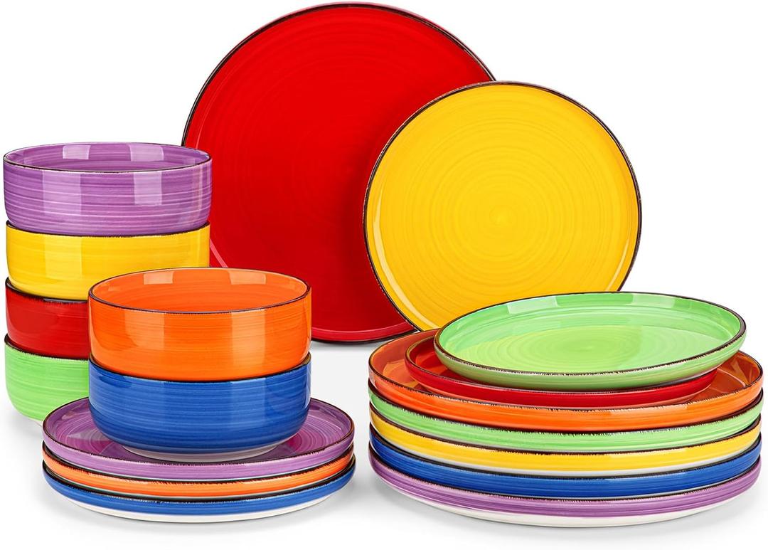 vancasso Bonita Dinnerware Sets 18 Pieces, Stoneware Dishes Set for 6, Plates and Bowls Set, Dinshwasher and Microwave Safe, Multicolor