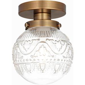 Small Semi Flush Mount Ceiling Light, Modern Globe Clear Glass Ceiling Light Fixture, Vintage Brass Gold Hallway Light Fixtures for Kitchen, Entryway, Bathroom, Closet