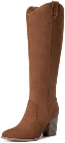 Athlefit Suede Knee High Boots Women Fall Tall Boots Side Zipper Brown 8.5