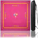 Circus Mahjong Mat with - 31.5x31.5 Inch Hand-Painted Style Rubber Mat, Diatom Mud Waterproof Surface, Anti-Slip Foldable Original Design-Themed Game Nights