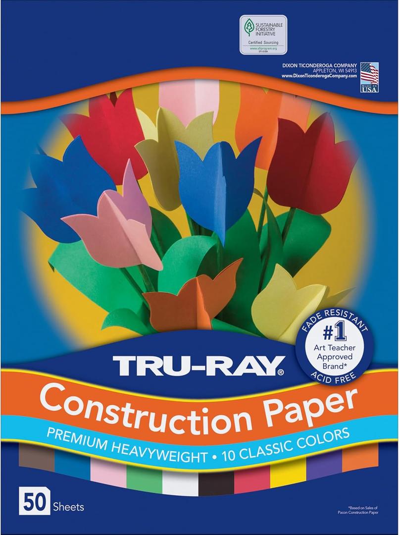 Tru-Ray Heavyweight Construction Paper, Standard Assorted Colors, 12" x 18", 50 Sheets