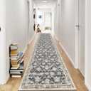 Ileading Hallway Runner Rug 2x10 Vintage Boho Floral Non Slip Longer Kitchen Floor Mat Machine Washable Carpet Non-Shedding Soft Faux Wool Throw Rug for Entryway Bedroom Livingroom(Grey&Brown)