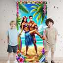 HOMETITUTE Photo Door Banner Hawaiian Backdrop Supplies 35x71 Inch Luau Beach Party Decorations Tropical Couples Poster Palm Tree Ocean Door Scene by Banner Photography