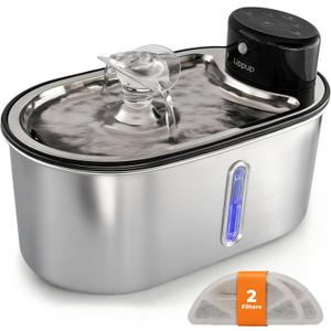 Wireless Cat Water Fountain Stainless Steel 108oz/3.2L, Cordless, Battery Operated Cat Fountain (Last up to 50 Days), Ultra Quiet, 2 Flow Modes, Multi-Filtration, BPA Free, Includes 2 Filters - Black