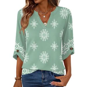 Kistore Womens 3/4 Length Sleeve Tunic Tops Dressy Casual V Neck Shirts Trendy Flowy Tees (Green, XXL)