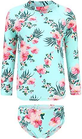 HowJoJo Girls Two Piece Swimsuits Long Sleeve Rash Guard Set Kids Bathing Suits UPF 50+, Size 13/14