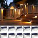 ROSHWEY Deck Lights, 10 Pack 30 LED Deck Lights Solar Powered Outdoor Waterproof, Patio Step Lighting Outdoor Decor, Stainless Steel Backyard Lamp for Garden Yard Porch Stair Railing, Warm White