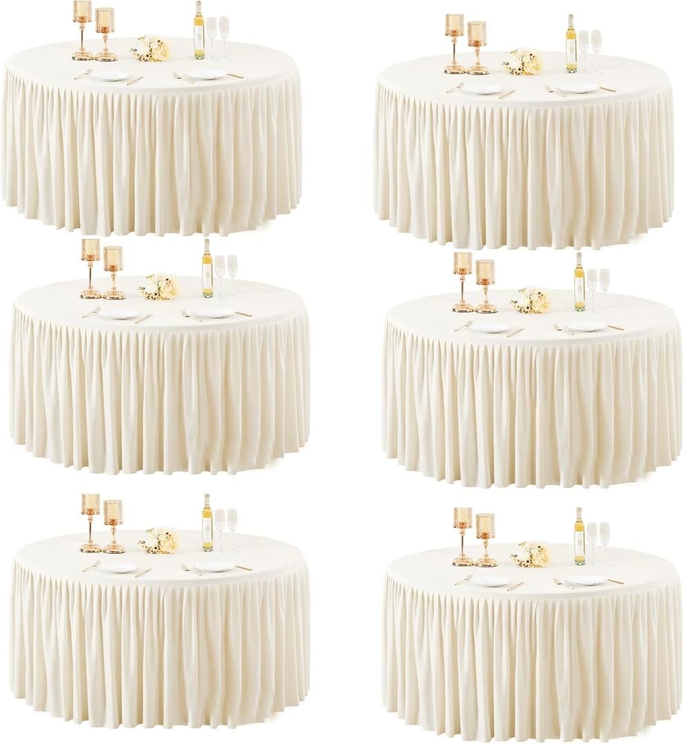 60Inch Ivory Round Tablecloth,6 Pack Wrinkle Resistant 5ft Spandex Tablecloth,Washable Stretchy Polyester Table Cloth Round Cover for Dining Table,Wedding,Reception Banquet, Birthday Party, Buffet