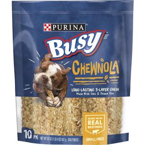 Purina Busy Rawhide Small/Medium Breed Dog Bones, Chewnola with Oats & Brown Rice - 10 ct. Pouch Purina Busy Rawhide Small/Medium Breed Dog Bones, Chewnola with Oats & Brown Rice - 10 ct. Pouch