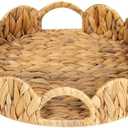 StorageWorks Round Wicker Scalloped Tray, Rattan Serving Trays with Handles, Water Hyacinth Basket for Decorative & Organizing, 13" L x 13" W x 2.75" H