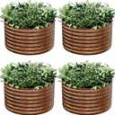 4 Pack Brown 2x2FT Round Corrugated Galvanized Steel Raised Garden Bed Outdoor, Metal Above Ground Garden Bed for Vegetables and Flowers, Raised Beds for Gardening-2x2FTx10Inch
