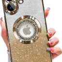 Misscase for iPhone 17 Magnetic Glitter Case Compatible with MagSafe,Full Protection Slim Shockproof Anti-Scratch Case with Camera Lens Protector Plating Bling Dust-Proof Net for Women Gold