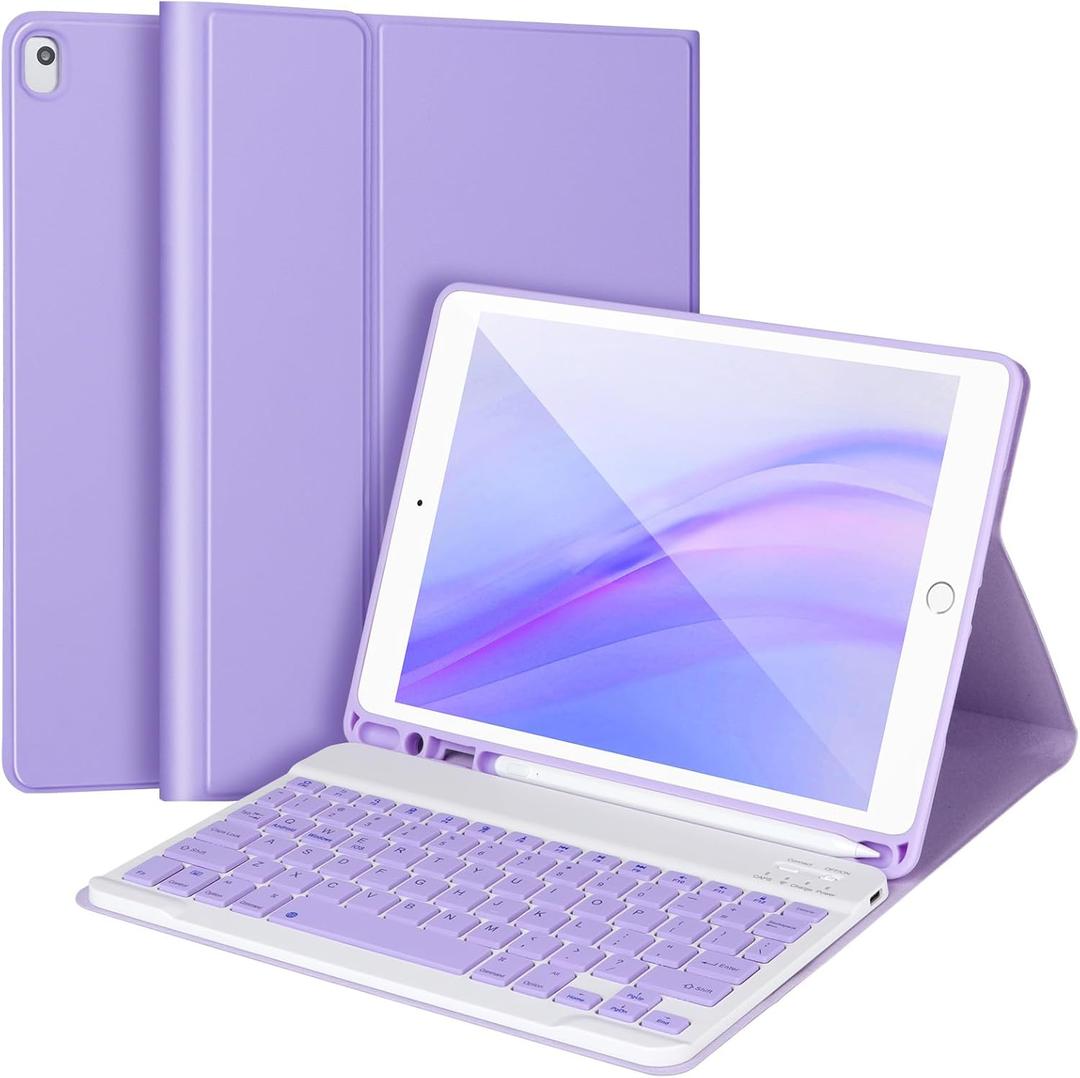 AHYWTAN Keyboard Case for iPad 9/8/7th Gen 10.2,Case with Keyboard ipad 10.2 inch,Keyboard for iPad 9th Gen,Bluetooth Keyboard for iPad 10.2,iPad Keyboard Case 9th Gen with Pencil Holder (Purple)