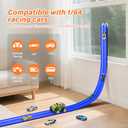 KETIEE Flex Tracks 16Ft for Kids: Flexible Race Car Ramp Track with 4 Small Racecars and 8 Suction Cups Compatible with Diecast 1/64th Cars, Rolls Up Portable Racetrack for Ages 3 & Up (Blue)