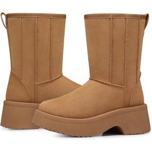 SHIBEVER Women's Snow Boots Winter: Suede Fur Lined Waterproof Anti-Slip Furry Platform Women Ankle Snow Boots (8.5)