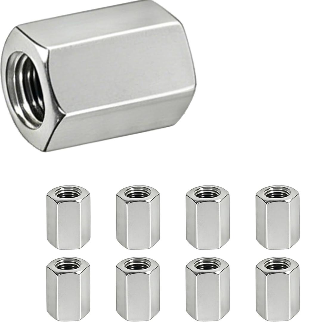 8 Pcs 304 Stainless Steel hex Coupling Nuts M8 x 1.25-Pitch 24mm Stainless Steel Rod Coupling Nuts(Metric)