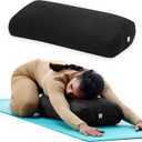 Gaiam Round Yoga Bolster Pillow, Soft Meditation Cushion for Yoga, Massage and Back Support, Breathable Cotton Fill, Zippered Microfiber Cover, Easy-Carry Handle, Machine Washable (Black)