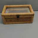 HUAXIN CRAFT H Rattan Decorative Box with Lid, Rectangular Woven with Glass for Display, Set of 2 Wicker for Decor
