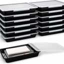 12 Pack Flat Storage Paper Tray with Clear Latching Lids, Black
Durable Plastic, Letter Size, Stackable Flat Trays Bins for Classroom, Library,School, Teacher, Arts Crafts use