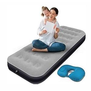 hufaut Camping Single Air Mattress with Inflatable U-Shaped Pillow Blow Up Bed Thicken Sleeping Pad for Outdoor Indoor