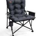 EVER ADVANCED Padded Oversized Folding Camping Chair for Adults, Heavy Duty Lawn Chair with Side Pockets, Portable Collapsible Quad Chair for Outside, Support Up to 500lbs, Black, 24 inches x 19.7 inches x 40 inches
