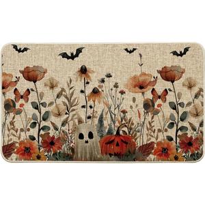 2 x Artoid Mode Cat Jack-O'-Lantern Pumpkin Halloween Doormat, Low-Profile Switch Rug Door Home Decor Mat Floor Mat for Indoor Outdoor 17x29 Inch (Beige)