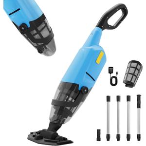 Pool Vacuum Above Ground Pool  60min Runtime & 4-Section Aluminum Pole, Powerful Suction, Lightweight Cordless Handheld Rechargeable Pool Cleaner with 120m Fine Filter (Blue)