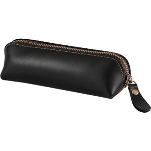 Pen Pouch Pencil Bag Black Leather Pencil Holder Small Portable Zipper Case for Fountain Pen Markers Makeups Change Coins,Gift for Adults Mens Womens (Black)
