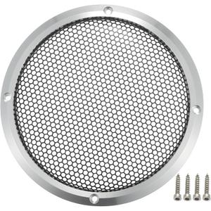 ACROPIX Universal 6" Car Speaker Grills Cover Mesh Round 6 Inch Audio Speaker Subwoofer Guard Protector Case with Mounting Screws Iron Aluminum Alloy Silver Tone Black - Pack of 1