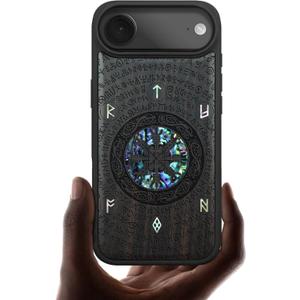 Carveit Magnetic Case for iPhone Air Case, Wood Artisan Engraved & Handmade Shell Inlaid, TPU Shockproof Cover, Compatible with MagSafe 17 Air Wireless Chargers (The Shield of Dragons-Blackwood) (Viking Valor-Black)
